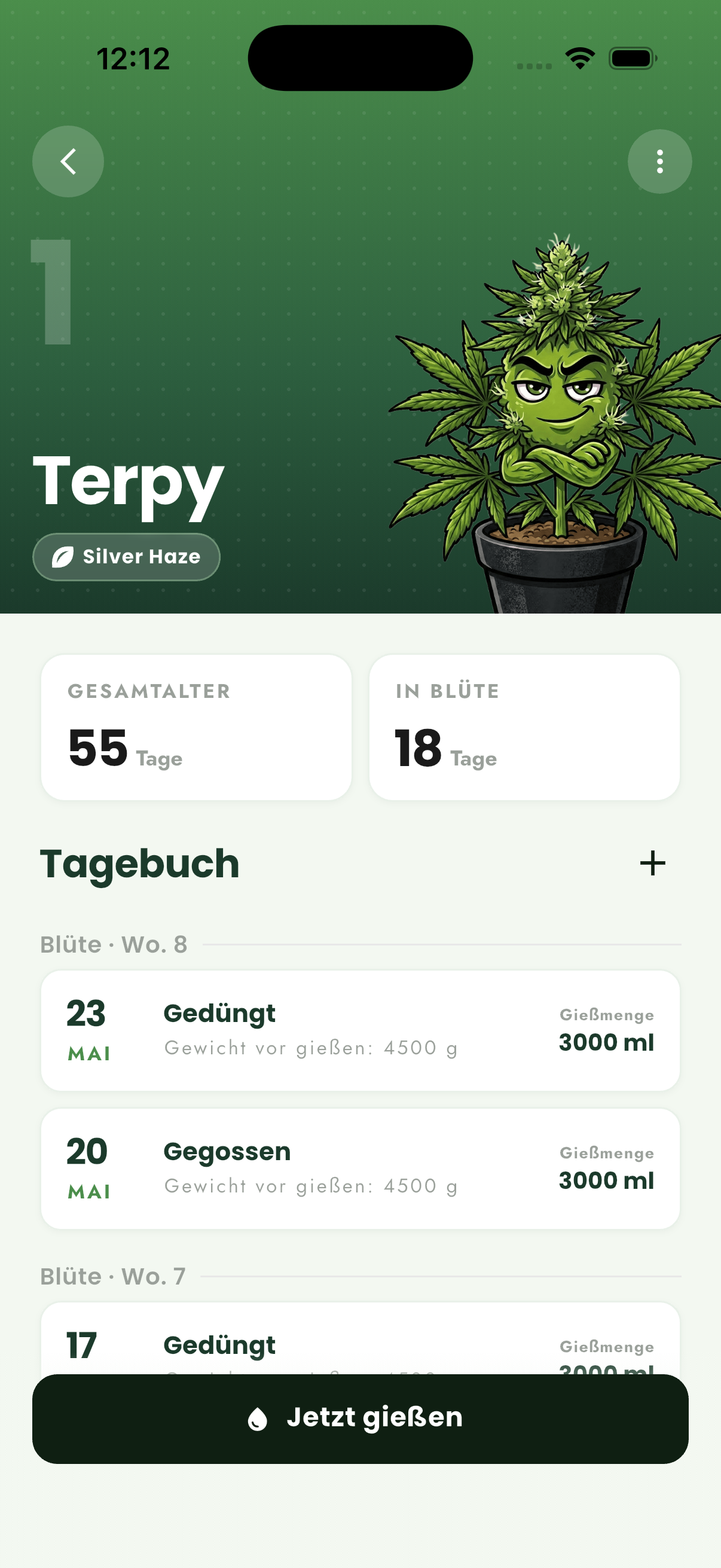 Grow Diary App – Pflanzen-Detailansicht
